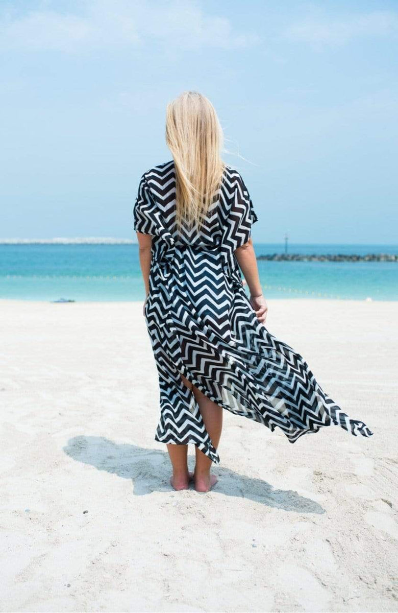 neon chevron dress Women's Yellow / White Neon Yellow-White Chevron Beach Cover-Up Athletic Mesh Dress | Medium