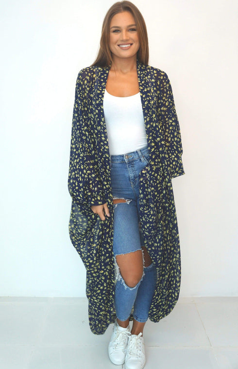 The Palm Kimono - Navy Mustard Fleur dubai outfit dress brunch fashion mums