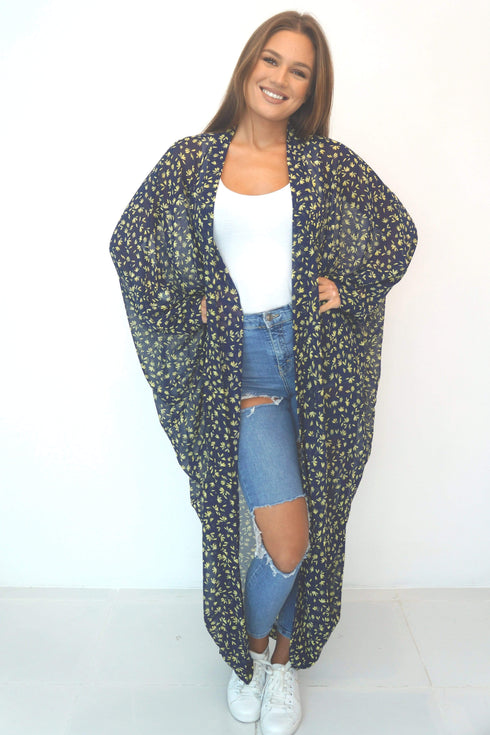 The Palm Kimono - Navy Mustard Fleur dubai outfit dress brunch fashion mums