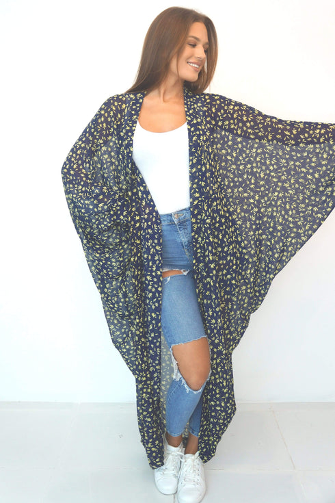 The Palm Kimono - Navy Mustard Fleur dubai outfit dress brunch fashion mums