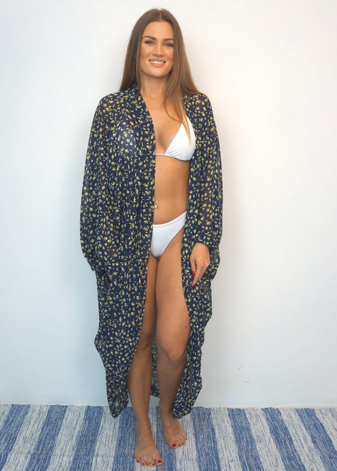 The Palm Kimono - Navy Mustard Fleur dubai outfit dress brunch fashion mums