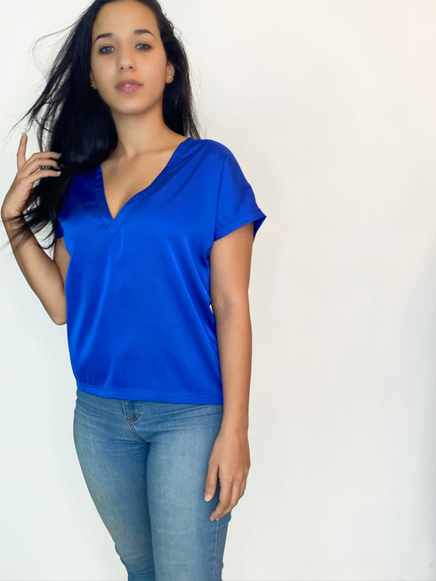 The Satin Tee - Royal Blue dubai outfit dress brunch fashion mums