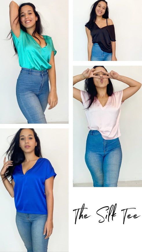 The Satin Tee - Teal dubai outfit dress brunch fashion mums