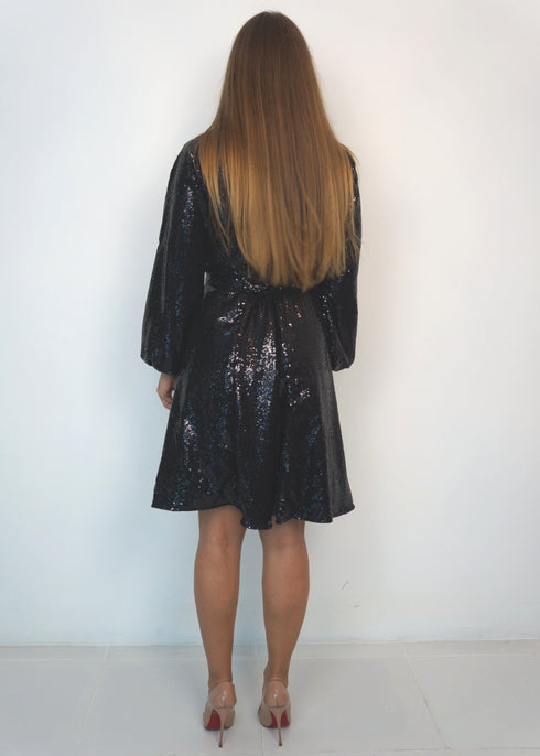 The Sparkle Wrap Dress - Black Sparkle dubai outfit dress brunch fashion mums