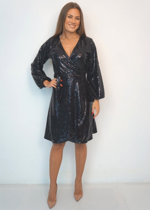 The Sparkle Wrap Dress - Black Sparkle dubai outfit dress brunch fashion mums