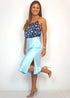 The Stephanie Skirt - Ice Blue Satin dubai outfit dress brunch fashion mums