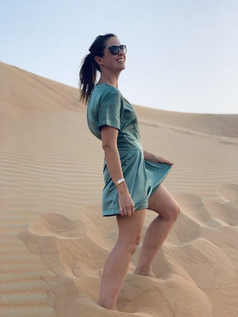 The Tasha Playsuit - Khaki Silk dubai outfit dress brunch fashion mums