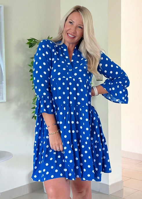 The Tiered Dress - Royal Blue Polka dubai outfit dress brunch fashion mums