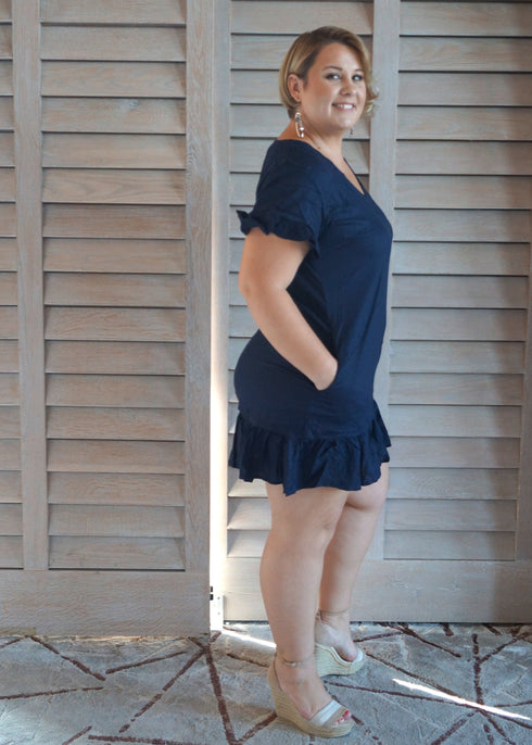 THE-V-FLIRTY-ANYWHERE-DRESS-FITTED-WOMEN-DRESS-NAVY-COTTON