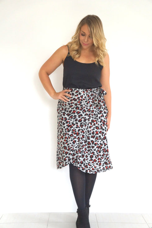 The Wrap Skirt - Grey Maroon Animal dubai outfit dress brunch fashion mums