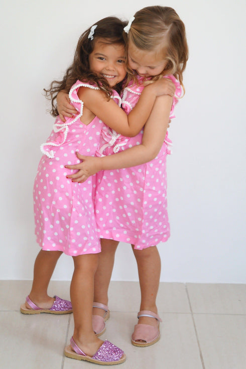 Top The Little Fifi Ruffle Dress - Baby Pink White Polka Dots dubai outfit dress brunch fashion mums