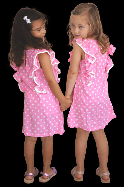 Top The Little Fifi Ruffle Dress - Baby Pink White Polka Dots dubai outfit dress brunch fashion mums