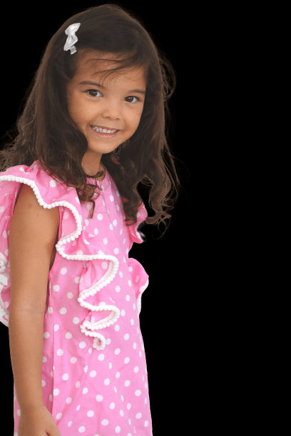 Top The Little Fifi Ruffle Dress - Baby Pink White Polka Dots dubai outfit dress brunch fashion mums