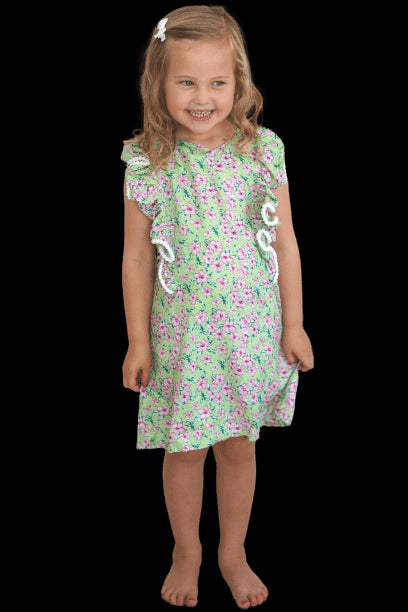 Top The Little Fifi Ruffle Dress - Green Pink Floral dubai outfit dress brunch fashion mums