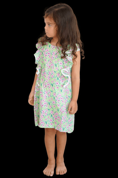 Top The Little Fifi Ruffle Dress - Green Pink Floral dubai outfit dress brunch fashion mums