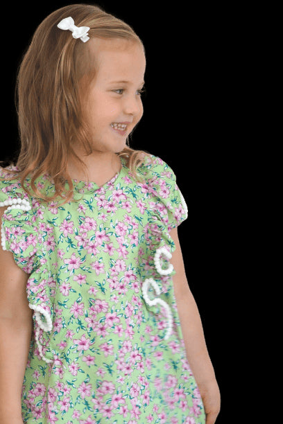 Top The Little Fifi Ruffle Dress - Green Pink Floral dubai outfit dress brunch fashion mums