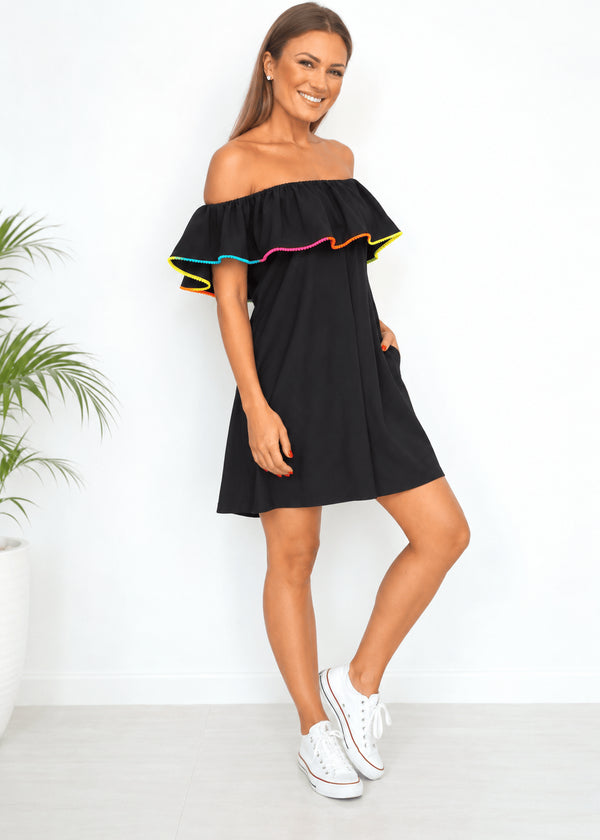 BARDOT DRESS The Original Bardot Dress - Black & Mini Neon Pom-Poms dubai outfit dress brunch fashion mums