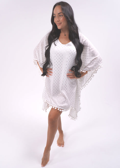 Beach Kaftan O/S The Beach Kaftan - White Silver Spots dubai outfit dress brunch fashion mums