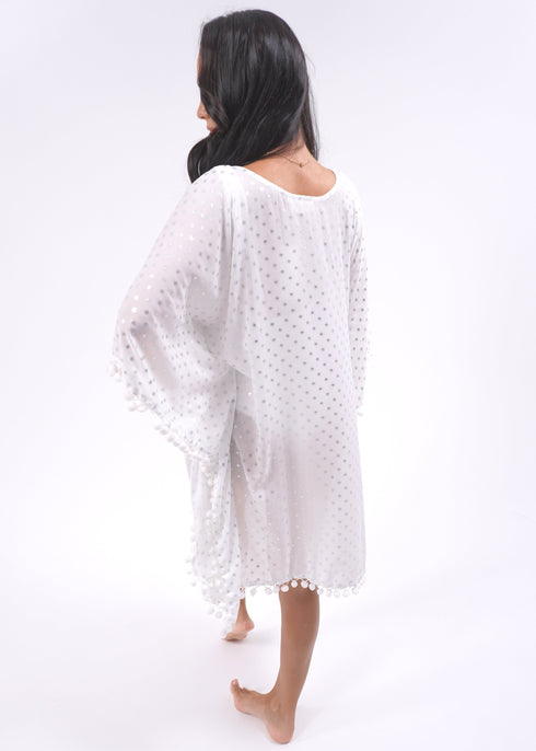 Beach Kaftan O/S The Beach Kaftan - White Silver Spots dubai outfit dress brunch fashion mums