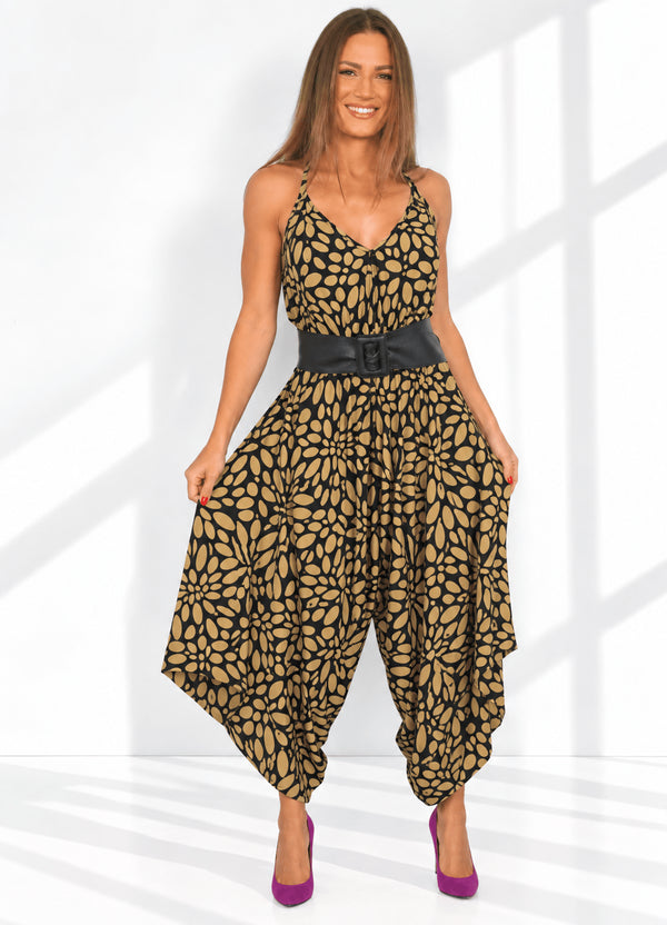Clothing O/S The Harem Jumpsuit - Nude Black Oval Stretch dubai outfit dress brunch fashion mums