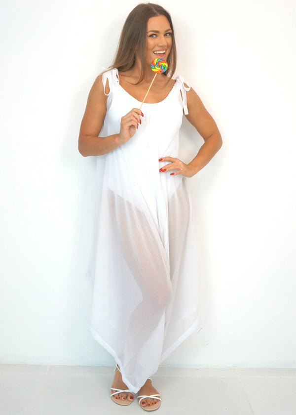 Dress The Harem Jumpsuit - White Chiffon dubai outfit dress brunch fashion mums