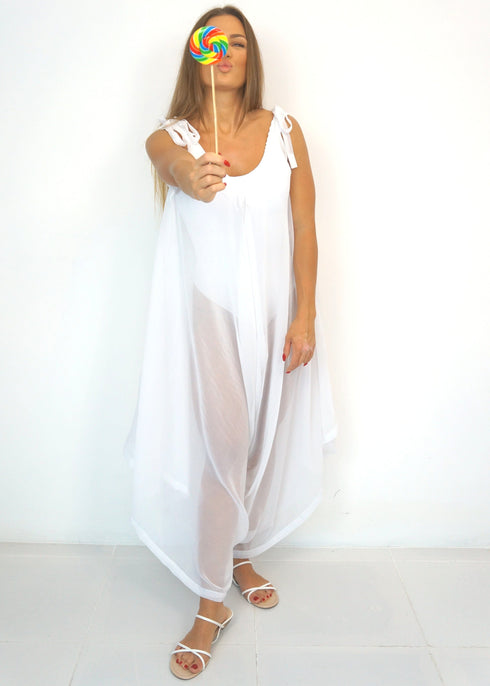 Dress The Harem Jumpsuit - White Chiffon dubai outfit dress brunch fashion mums