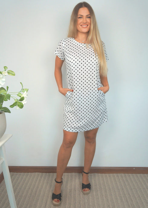 Dress The Mini Anywhere Dress - White Night Polka dubai outfit dress brunch fashion mums