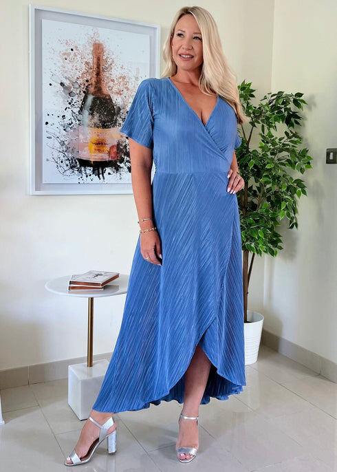 Dress The Pleated Wrap Dress - Slate Blue Pleats dubai outfit dress brunch fashion mums
