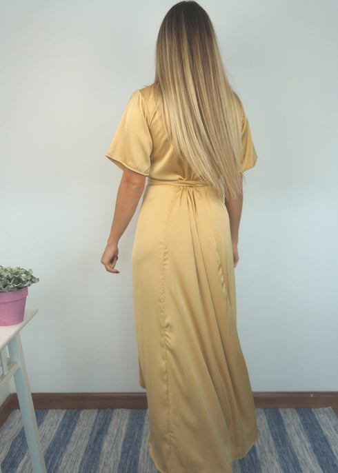 Dress The Satin Wrap Dress - Pure Gold dubai outfit dress brunch fashion mums