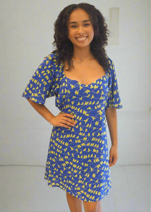 Dress The Summertime Mini - Blue W/ Yellow Birds dubai outfit dress brunch fashion mums