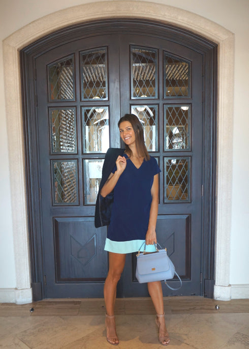 Dress The V Mini Anywhere Dress - Perfect Navy w/ Aqua Colour Block dubai outfit dress brunch fashion mums