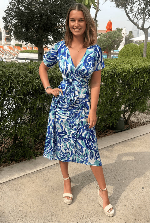 Dress XS / Midi / Standard Mid Sleeve The Wrap Dress - Ocean Feels dubai outfit dress brunch fashion mums