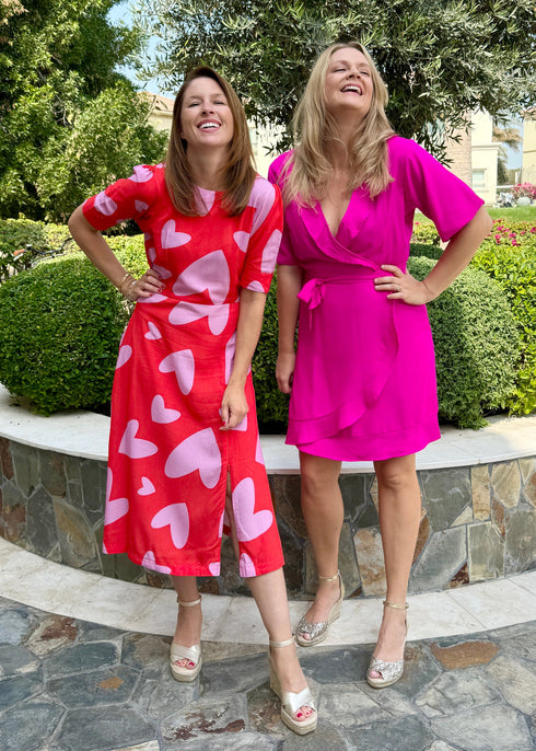 Dresses The Flirty Wrap Dress - Hot Pink dubai outfit dress brunch fashion mums