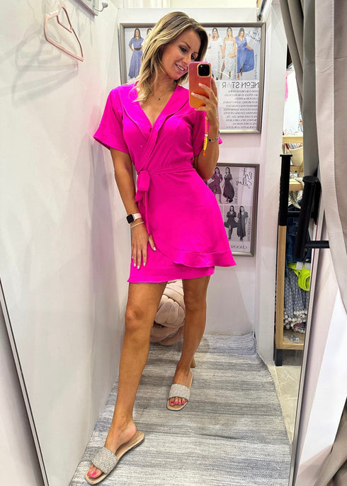 Dresses The Flirty Wrap Dress - Hot Pink dubai outfit dress brunch fashion mums
