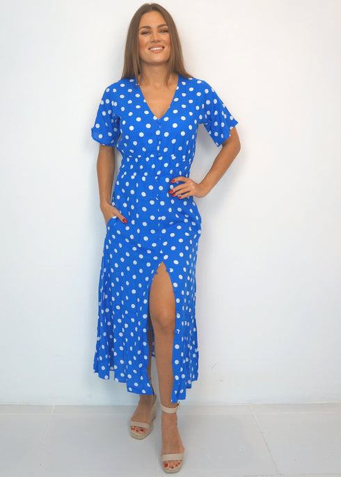 Dresses The Helen Dress - Royal Blue Polka dubai outfit dress brunch fashion mums