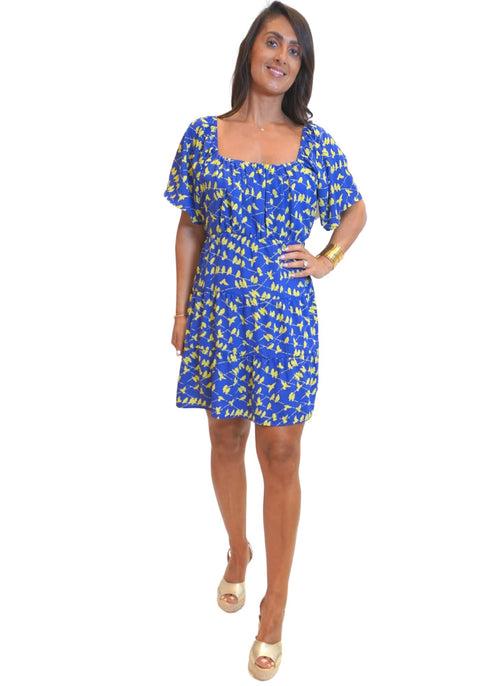 The Babydoll - Royal Blue W/ Yellow Birds dubai outfit dress brunch fashion mums