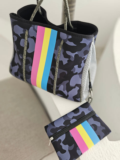 The Everything Bag - Navy Rainbow Stripe dubai outfit dress brunch fashion mums