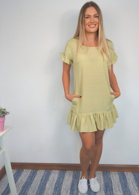 The Flirty Anywhere Dress - Pistachio Polka Dot dubai outfit dress brunch fashion mums
