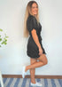 The Flirty Wrap Dress - Midnight Black Satin dubai outfit dress brunch fashion mums