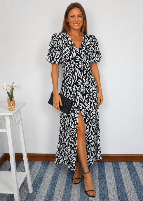 XS / Long / Puff Sleeve The Helen Dress - Black Bouquet dubai outfit dress brunch fashion mums
