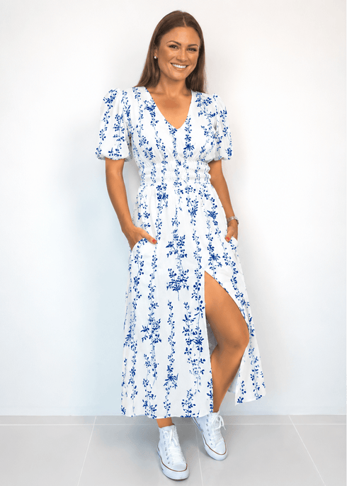2XS / Long / Puff Sleeve The Helen Dress - Floral Sprays dubai outfit dress brunch fashion mums