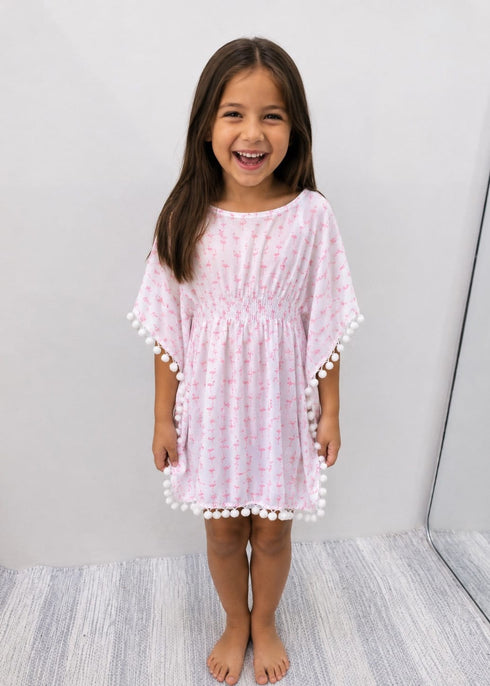 The Little Kaftan - Neon Pink Flamingo w/ White Pom Poms dubai outfit dress brunch fashion mums