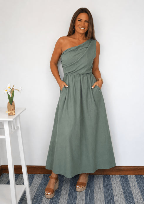 One Size (UK 8 - 16) / Maxi The Marbella Dress Mini - Cy Khaki dubai outfit dress brunch fashion mums