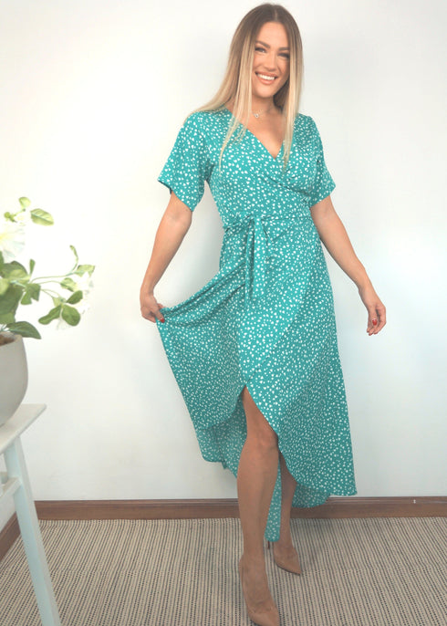 The Maxi Wrap Dress - Emerald Mountains dubai outfit dress brunch fashion mums