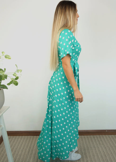 The Maxi Wrap Dress - Emerald Polka dubai outfit dress brunch fashion mums