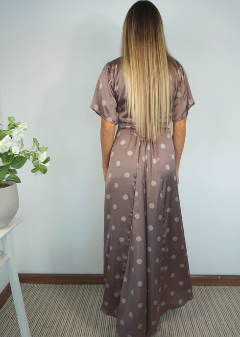 The Maxi Wrap Dress - Platinum Polka Dot dubai outfit dress brunch fashion mums