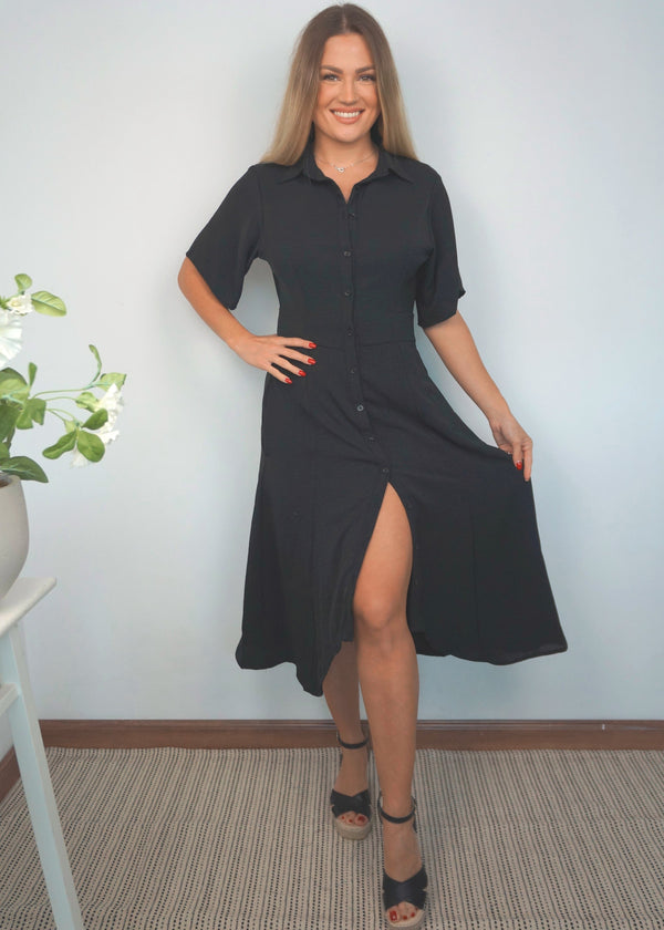 The Midi Fitted Shirt Dress - Cy Black dubai outfit dress brunch fashion mums