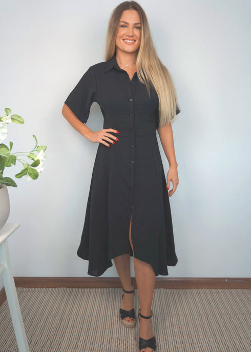 The Midi Fitted Shirt Dress - Cy Black dubai outfit dress brunch fashion mums