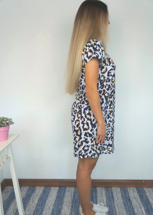 The Mini Anywhere Dress - Cobalt Gold Leopard dubai outfit dress brunch fashion mums