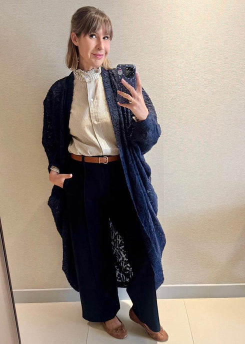 O/S The Palm Kimono - Navy Lace dubai outfit dress brunch fashion mums